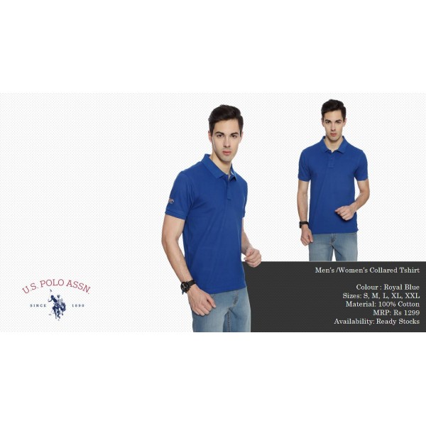 U.S. POLO Men's /Women 's Collared Royal BLUE T-Shirt